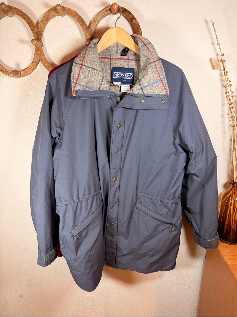 Vintage Lands’ End Gore-Tex Field Jacket Made USA Wool Lined Men’s L Blue